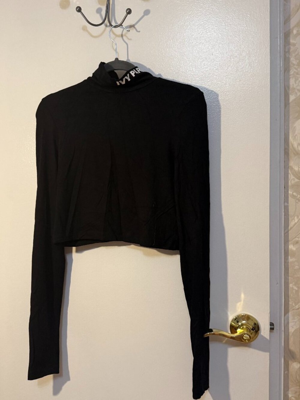 Ivy Park Black Cropped Mock Neck Top, Open Back